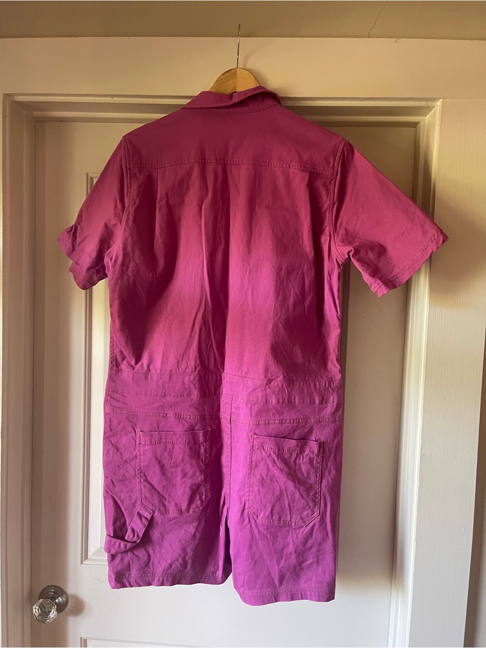 Wildfang Vibrant Fuchsia Short-Sleeve Utility Romper - Picture 3 of 4
